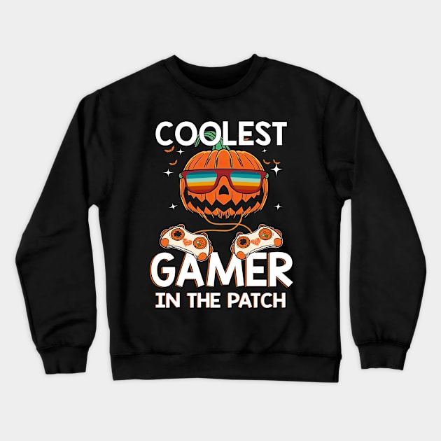 Kids Halloween Coolest Gamer In The Patch Boys Girls Pumpkin Shirt Crewneck Sweatshirt by Krysta Clothing